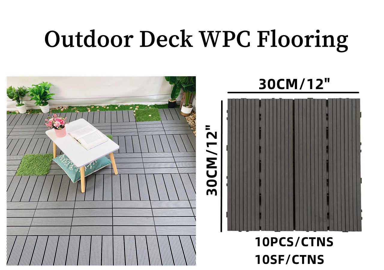 12"X12" BALCONY TILE GRAY, DECK PATIO, RUBBER, PLASTIC 10PCS/BOX $3.99/PC $39.90/BOX SOLD BY BOX ONLY