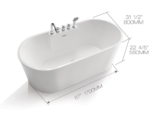Acrylic Freestanding Bath tub code: KOLINA (Linda) B-7108 pure acrylic bathtub 1700x800x580mm 67"x31-1/2"x23" (include pop-up and the faucet) $899