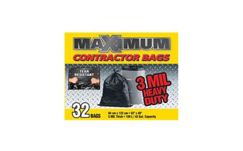 MAXIMUM CONTRACTOR GARBAGE BAGS 33"X48" 3MM 32BAGS/BOX $22.99/BOX #