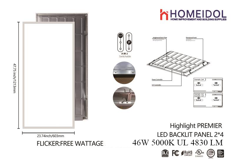*PROMOTION* led panel light 2'x4' 46w 5000k 4830 lumen ul 2PCS/BOX 99/BOX