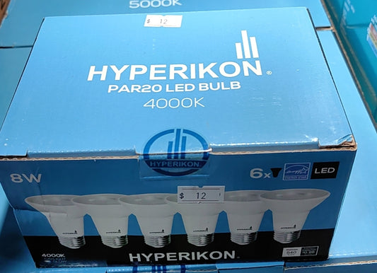 HYPERIKON LED PAR20 LIGHT BULB 8W COOL WHITE 4000K 6PCS/BOX $12/BOX