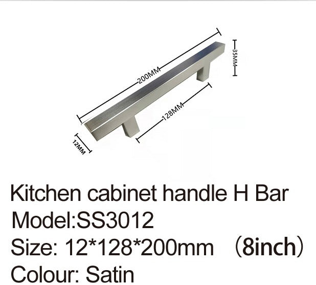 stainless steel h bar cabinet handle 8" 12x128x200mm $1.99/pc**